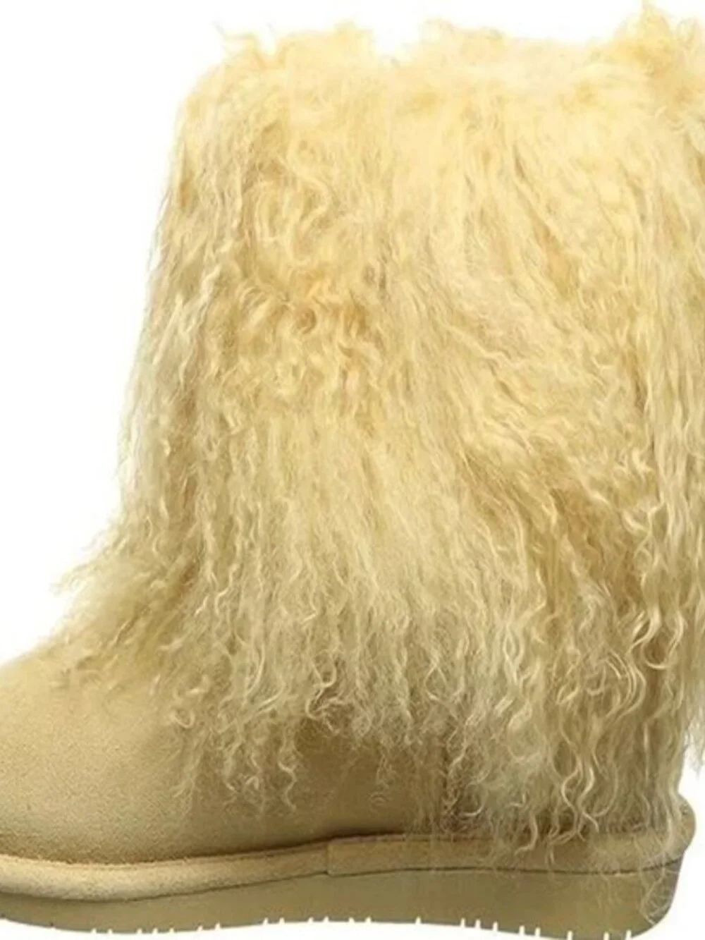 Bearpaw Boo Yellow Shearling Wool Lined Curly Lamb Fur Sherpa Boho Boots 8 NEW